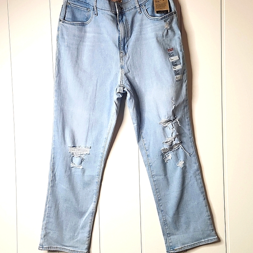 Levi's 724s new highrise slim  straight lightwash cropped denim jeans size 16